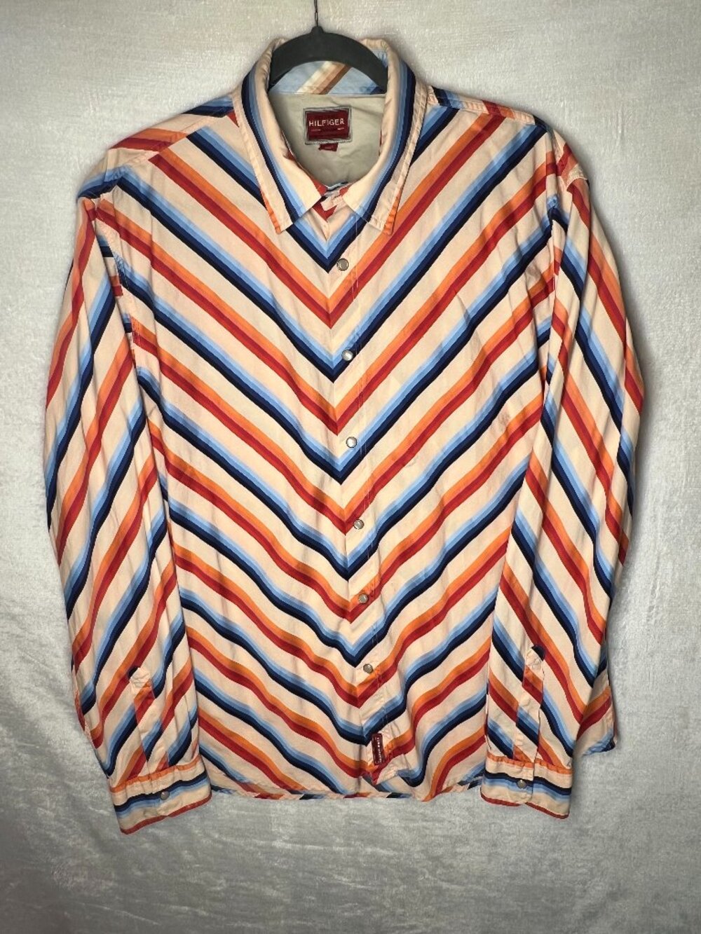 Vintage Y2K Tommy Hilfiger Red Label Denim stripped pearl snap western shirt XL